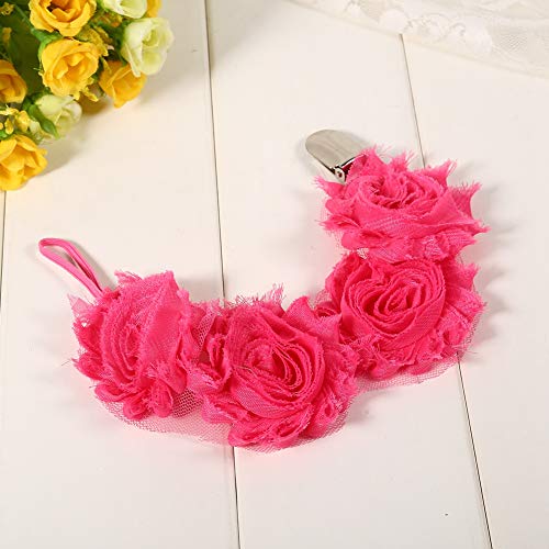 OVAQUIXI Sooth Chain Delicate Rose Flower Feeding Dummy Schnuller/Halter für Mädchen, Leicht zu Befestigen, Sicher und Hygienisch, Geeignet für Alle Lieblings -Schnuller (Rosenrot) von OVAQUIXI