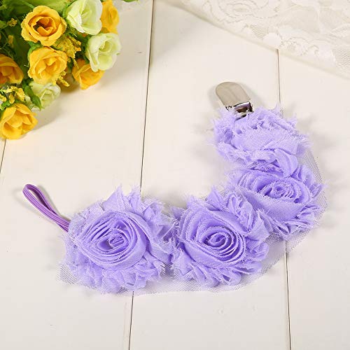 OVAQUIXI Sooth Chain Delicate Rose Flower Feeding Dummy Schnuller/Halter für Mädchen, Leicht zu Befestigen, Sicher und Hygienisch, Geeignet für Alle Lieblings -Schnuller (helles Lila) von OVAQUIXI