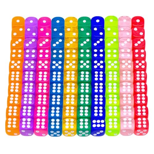 OVBOVA 100 Stück Würfel Set, 6 Seitige Würfel Bunt Set, 12mm Acryl Spiel Würfel, Bunt Würfel mit Runden Ecken, Spielwürfel Dice Set, Würfelspiele Tischspiele, Mehrfarben Sechsseitiger Würfel Set von OVBOVA