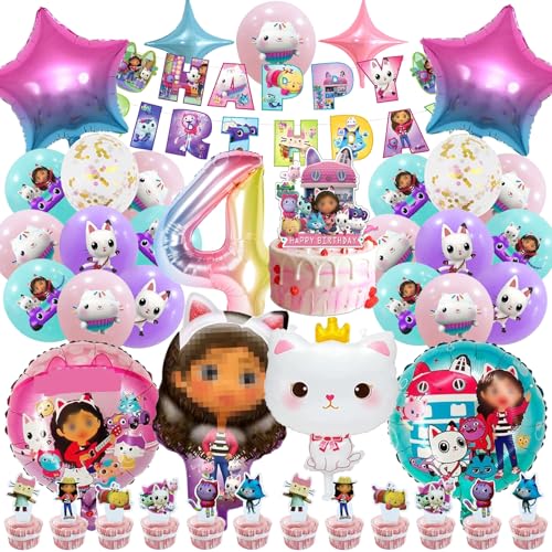 OVOparty 51 Stück Gabys Dolhouse Geburtstagsdeko 4 Jahre Mädchen, Metallic Finish mit Pailletten, Ballon-Set für Kinder (4) von OVOparty