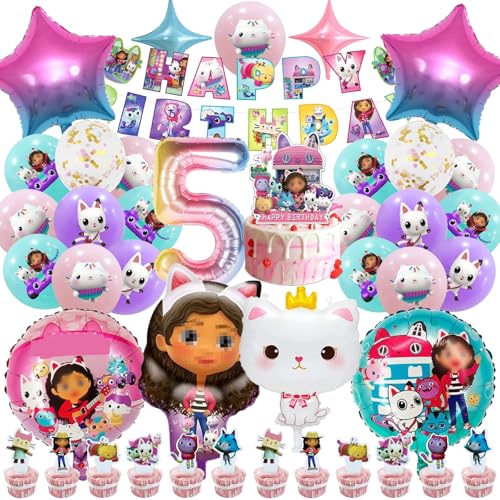 51 Stück Gabys Dolhouse Geburtstagsdeko 5 Jahre Mädchen, Gabys Dolhouse Geburtstag Party Set, Kindergeburtstag Ballons Set, Party Deko Geburtstag Set für Kinder (5) von OVOparty