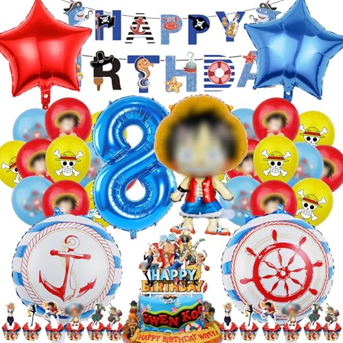 OVOparty 35 Stück One Piec Geburtstagsdeko 8 Jahre Junge, One Piec Geburtstag Party Set, Luftballons Geburtstag Set, Kindergeburtstag Ballons Set, Party Deko Geburtstag Set für Kinder (8) von OVOparty