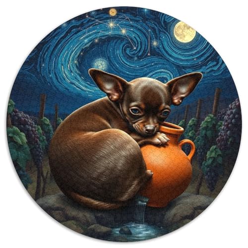 Chihuahua1000-teiliges Puzzle Puzzle Bildungsspielzeug Für Erwachseneund Haustier HundKinder Runde Puzzles1000pcs (67.5x67.5cm) von OWBASKPOZ