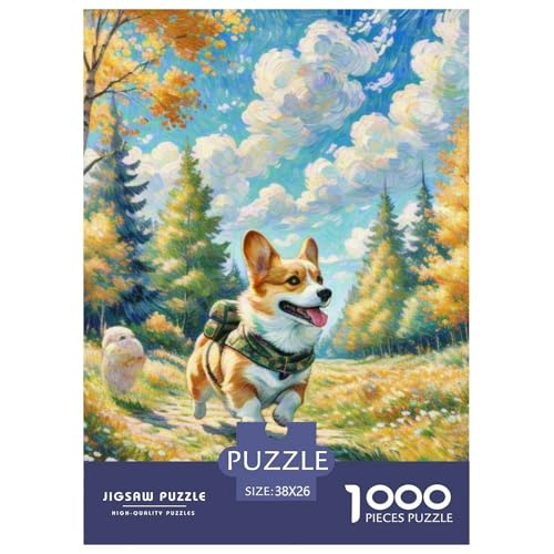 Corgi Puzzle 1000-teilige Schwer Puzzle Spielzeug Lernspiel Impossible Haustierhund Herausforderung Spielzeug Für Erwachsene Kinder 38x26cm/1000pcs von OWBASKPOZ
