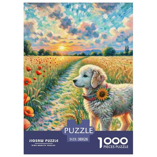 Goldener Retriever Puzzle 1000-teilige Schwer Puzzle Spielzeug Lernspiel Impossible Haustierhund Herausforderung Spielzeug Für Erwachsene Und Kinder Ab 14 Jahren 38x26cm/1000pcs von OWBASKPOZ