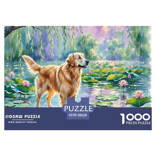Goldener Retriever Puzzle 1000-teilige Schwer Puzzle Spielzeug Lernspiel Impossible Haustierhund Herausforderung Spielzeug Für Erwachsene Und Kinder Ab 14 Jahren 38x26cm/1000pcs von OWBASKPOZ