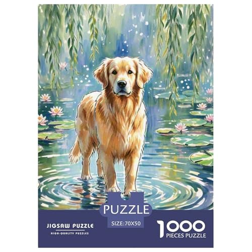 Goldener Retriever Puzzle 1000-teilige Schwer Puzzle Spielzeug Pädagogisches Spiel Impossible Haustierhund Herausforderung Spielzeug Für Erwachsene Und Kinder Ab 12 Jahren 70x50cm/1000pcs von OWBASKPOZ