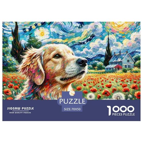 Goldener Retriever Puzzles 1000-teilige Schwer Puzzle Spielzeug Lernspiel Impossible Haustierhund Herausforderungsspielzeug Für Erwachsene Und Kinder in Bewährter 70x50cm/1000pcs von OWBASKPOZ