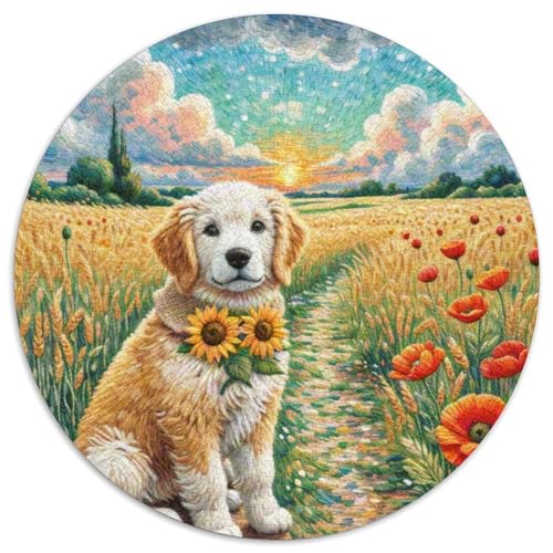Goldener Retriever1000 Teile Für Erwachsene Und Kinder RundesHaustierhund Puzzles-Geschenk Puzzles Puzzel Game Geschenk1000pcs (67.5x67.5cm) von OWBASKPOZ