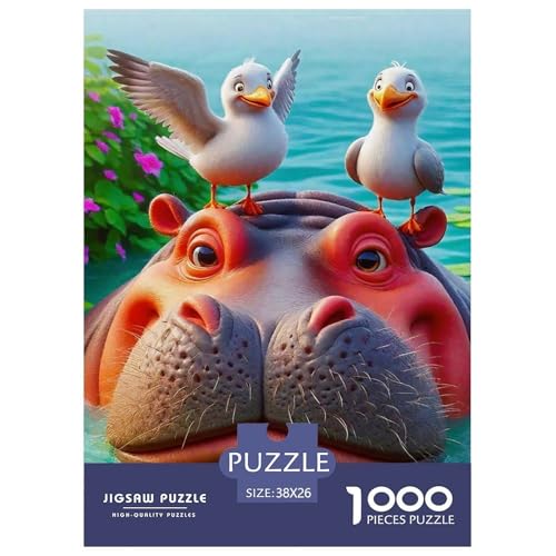 Hippopotamus Puzzle 1000-teilige Schwer Puzzle Spielzeug Lernspiel Impossible Herausforderungsspielzeug Für Erwachsene Kinder 38x26cm/1000pcs von OWBASKPOZ