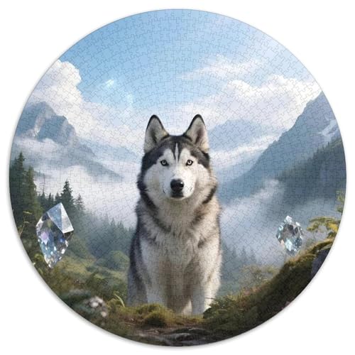 Huskies1000 Teile Rund Puzzles Für Erwachsene Und Kinder Haustier HundPuzzle Stressabbau - Spielzeug1000pcs (67.5x67.5cm) von OWBASKPOZ