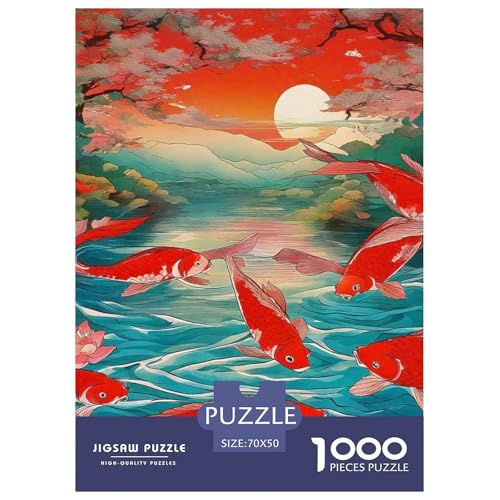 Koi Fisch Puzzle 1000-teilige Schwer Puzzle Spielzeug Pädagogisches Spiel Impossible Herausforderung Spielzeug Für Erwachsene Kinder 70x50cm/1000pcs von OWBASKPOZ