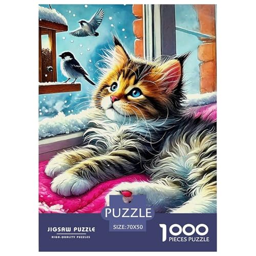Niedliche Katze Puzzle 1000 Teile Schwer Puzzle Spielzeug Lernspiel Impossible Herausforderung Spielzeug Für Erwachsene Kinder 70x50cm/1000pcs von OWBASKPOZ