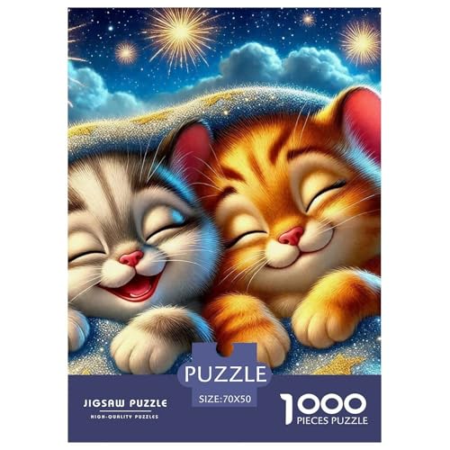 Niedliche Katze Puzzle 1000 Teile Schwer Puzzle Spielzeug Lernspiel Impossible Herausforderungsspielzeug Für Erwachsene Kinder 70x50cm/1000pcs von OWBASKPOZ