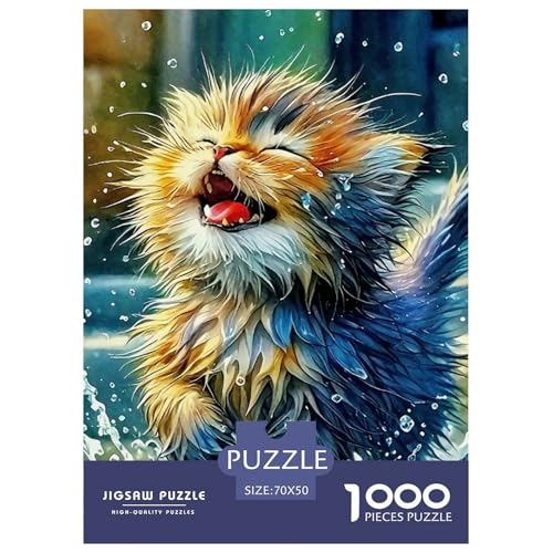 Niedliche Katze Puzzle 1000 Teile Schwer Puzzle Spielzeug Pädagogisches Spiel Impossible Herausforderungsspielzeug Für Erwachsene Kinder 70x50cm/1000pcs von OWBASKPOZ
