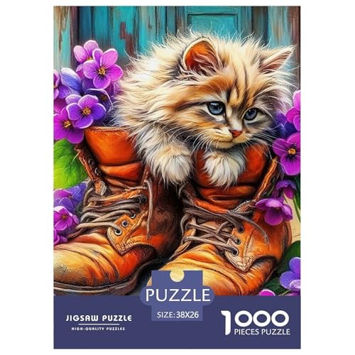Niedliche Katze Puzzle 1000-teilige Schwer Puzzle Spielzeug Lernspiel Impossible Herausforderung Spielzeug Für Erwachsene Kinder 38x26cm/1000pcs von OWBASKPOZ