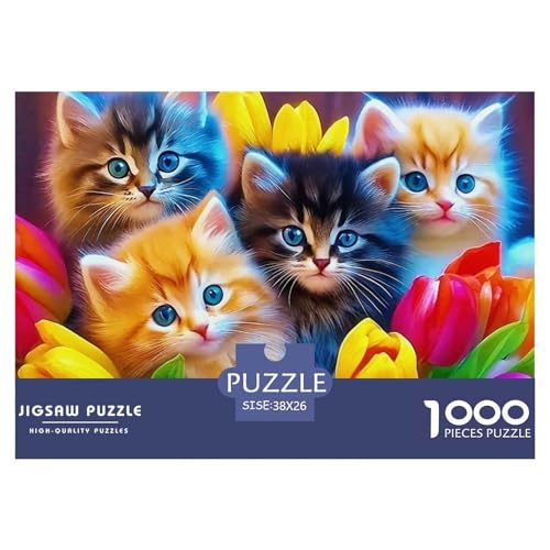 Niedliche Katze Puzzle 1000-teilige Schwer Puzzle Spielzeug Lernspiel Impossible Herausforderung Spielzeug Für Erwachsene Kinder 38x26cm/1000pcs von OWBASKPOZ