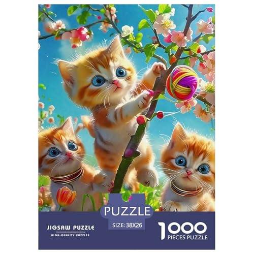 Niedliche Katze Puzzle 1000-teilige Schwer Puzzle Spielzeug Lernspiel Impossible Herausforderung Spielzeug Für Erwachsene Und Kinder in Bewährter 38x26cm/1000pcs von OWBASKPOZ