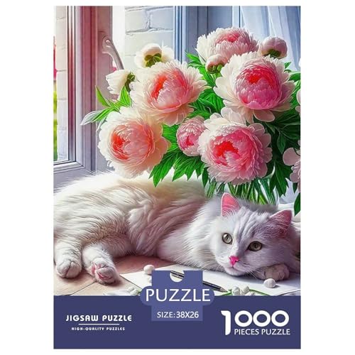 Niedliche Katze Puzzle 1000-teilige Schwer Puzzle Spielzeug Pädagogisches Spiel Impossible Herausforderungsspielzeug Für Erwachsene Kinder 38x26cm/1000pcs von OWBASKPOZ