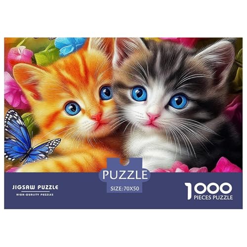 Niedliche Katze Puzzle 1000-teilige Schwer Puzzle Spielzeug Pädagogisches Spiel Impossible Herausforderungsspielzeug Für Erwachsene Kinder 70x50cm/1000pcs von OWBASKPOZ