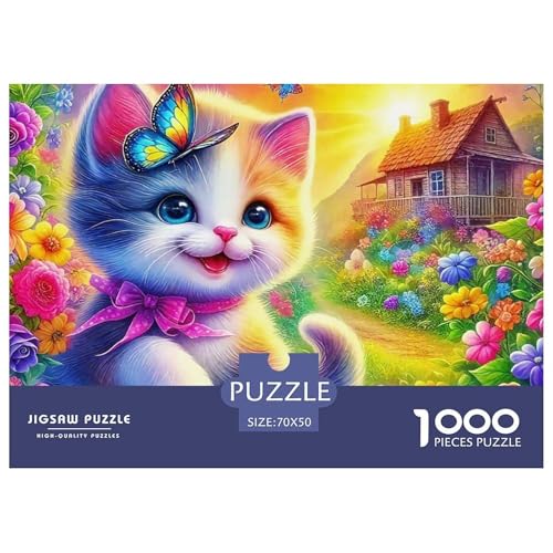 Niedliche Katze Puzzle 1000-teilige Schwer Puzzle Spielzeug Pädagogisches Spiel Impossible Herausforderungsspielzeug Für Erwachsene Kinder 70x50cm/1000pcs von OWBASKPOZ