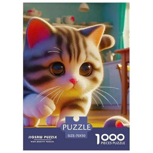 Niedliche Katze Puzzles 1000 Teile Schwer Puzzle Spielzeug Lernspiel Impossible Herausforderungsspielzeug Für Erwachsene Kinder 70x50cm/1000pcs von OWBASKPOZ