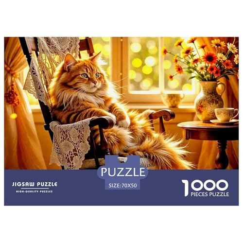 Niedliche Katze Puzzles 1000 Teile Schwer Puzzle Spielzeug Lernspiel Impossible Herausforderungsspielzeug Für Erwachsene Kinder 70x50cm/1000pcs von OWBASKPOZ