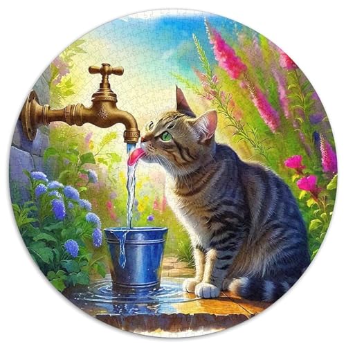 Niedliche KatzeRundes Puzzle Rund,Puzzles 1000 Teile Für Kreative Erwachsene Und KinderPuzzl Stressfreisetzung Spielzeug1000pcs (67.5x67.5cm) von OWBASKPOZ