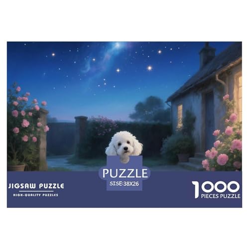 Poodle Puzzle 1000-teilige Schwer Puzzle Spielzeug Pädagogisches Spiel Impossible Haustier Hund Herausforderung Spielzeug Für Erwachsene Kinder 38x26cm/1000pcs von OWBASKPOZ