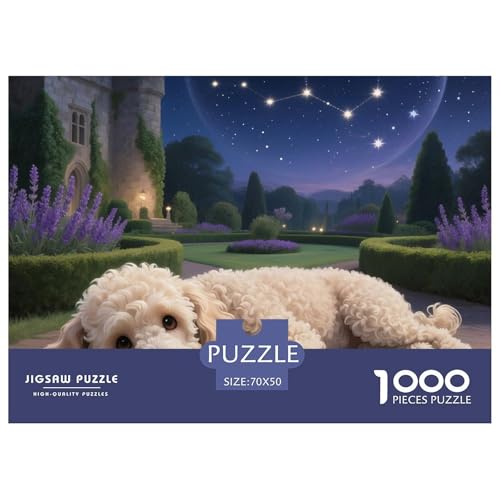 Poodle Puzzle 1000-teilige Schwer Puzzle Spielzeug Pädagogisches Spiel Impossible Haustier Hund Herausforderungsspielzeug Für Erwachsene Kinder 70x50cm/1000pcs von OWBASKPOZ