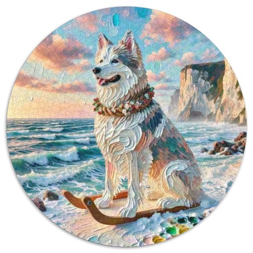 SchlittenhundePuzzle 1000 Teile Erwachsene Und Kinder Haustier HundPuzzles-Geschenk RundesRätsel Puzzel Game1000pcs (67.5x67.5cm) von OWBASKPOZ