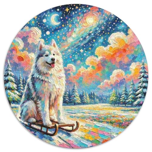 SchlittenhundePuzzle 1000 Teile Erwachsene Und Kinder Haustier HundPuzzles-Geschenk RundesRätsel Puzzel Game1000pcs (67.5x67.5cm) von OWBASKPOZ