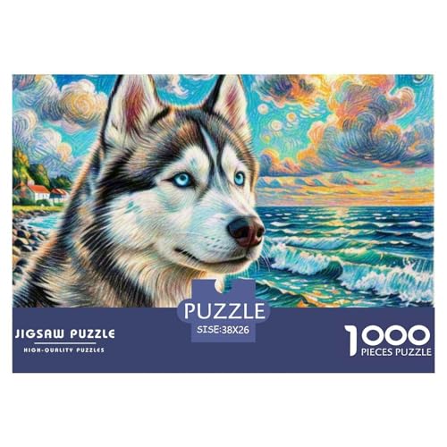 Sibirischer Husky Puzzle 1000 Teile Schwer Puzzle Spielzeug Lernspiel Impossible Haustier Hund Herausforderung Spielzeug Für Erwachsene Und Kinder Ab 12 Jahren 38x26cm/1000pcs von OWBASKPOZ