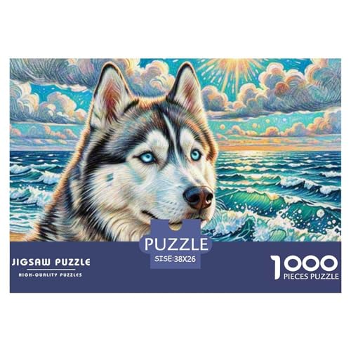 Sibirischer Husky Puzzle 1000 Teile Schwer Puzzle Spielzeug Lernspiel Impossible Haustier Hund Herausforderung Spielzeug Für Erwachsene Und Kinder Ab 14 Jahren 38x26cm/1000pcs von OWBASKPOZ