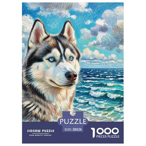 Sibirischer Husky Puzzle 1000 Teile Schwer Puzzle Spielzeug Lernspiel Impossible Haustier Hund Herausforderung Spielzeug Für Erwachsene Und Kinder in Bewährter 38x26cm/1000pcs von OWBASKPOZ