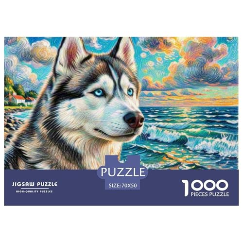 Sibirischer Husky Puzzle 1000 Teile Schwer Puzzle Spielzeug Lernspiel Impossible Haustier Hund Herausforderung Spielzeug Für Erwachsene Und Kinder in Bewährter 70x50cm/1000pcs von OWBASKPOZ