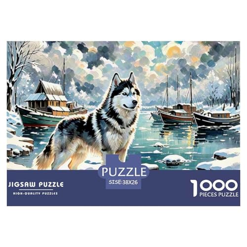 Sibirischer Husky Puzzle 1000 Teile Schwer Puzzle Spielzeug Lernspiel Impossible Haustier Hund Herausforderungsspielzeug Für Erwachsene Kinder 38x26cm/1000pcs von OWBASKPOZ