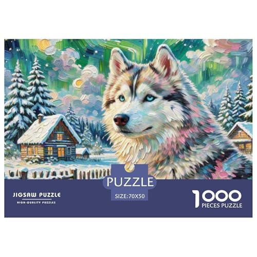 Sibirischer Husky Puzzle 1000 Teile Schwer Puzzle Spielzeug Lernspiel Impossible Haustier Hund Herausforderungsspielzeug Für Erwachsene Kinder 70x50cm/1000pcs von OWBASKPOZ