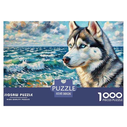 Sibirischer Husky Puzzle 1000 Teile Schwer Puzzle Spielzeug Lernspiel Impossible Haustier Hund Herausforderungsspielzeug Für Erwachsene Und Kinder Ab 12 Jahren 38x26cm/1000pcs von OWBASKPOZ