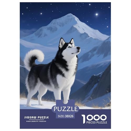 Sibirischer Husky Puzzle 1000 Teile Schwer Puzzle Spielzeug Lernspiel Impossible Haustier Hund Herausforderungsspielzeug Für Erwachsene Und Kinder Ab 12 Jahren 38x26cm/1000pcs von OWBASKPOZ