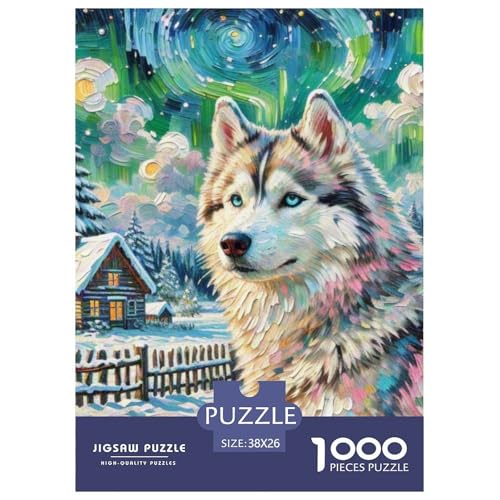 Sibirischer Husky Puzzle 1000 Teile Schwer Puzzle Spielzeug Pädagogisches Spiel Impossible Haustier Hund Herausforderung Spielzeug Für Erwachsene Und Kinder Ab 12 Jahren 38x26cm/1000pcs von OWBASKPOZ