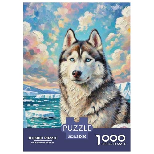Sibirischer Husky Puzzle 1000 Teile Schwer Puzzle Spielzeug Pädagogisches Spiel Impossible Haustier Hund Herausforderung Spielzeug Für Erwachsene Und Kinder Ab 12 Jahren 38x26cm/1000pcs von OWBASKPOZ