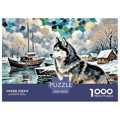 Sibirischer Husky Puzzle 1000 Teile Schwer Puzzle Spielzeug Pädagogisches Spiel Impossible Haustier Hund Herausforderung Spielzeug Für Erwachsene Und Kinder Ab 12 Jahren 70x50cm/1000pcs von OWBASKPOZ