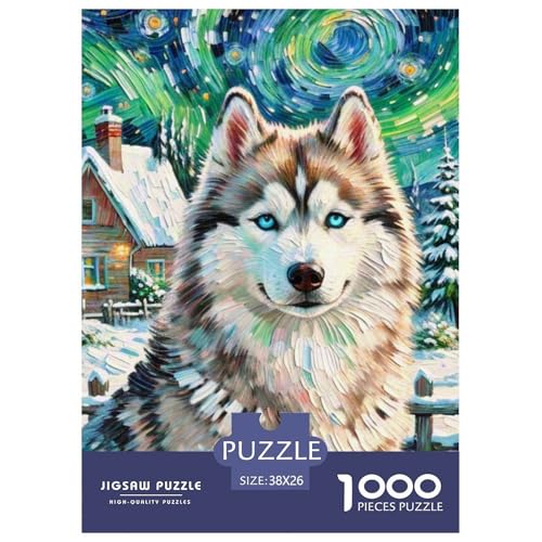 Sibirischer Husky Puzzle 1000 Teile Schwer Puzzle Spielzeug Pädagogisches Spiel Impossible Haustier Hund Herausforderung Spielzeug Für Erwachsene Und Kinder in Bewährter 38x26cm/1000pcs von OWBASKPOZ
