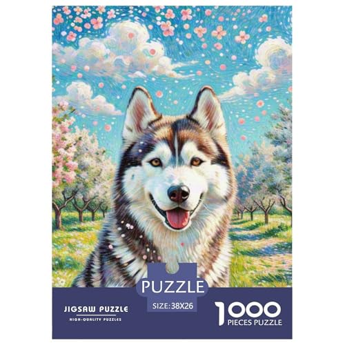 Sibirischer Husky Puzzle 1000 Teile Schwer Puzzle Spielzeug Pädagogisches Spiel Impossible Haustier Hund Herausforderungsspielzeug Für Erwachsene Kinder 38x26cm/1000pcs von OWBASKPOZ