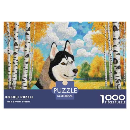 Sibirischer Husky Puzzle 1000 Teile Schwer Puzzle Spielzeug Pädagogisches Spiel Impossible Haustier Hund Herausforderungsspielzeug Für Erwachsene Und Kinder Ab 12 Jahren 38x26cm/1000pcs von OWBASKPOZ