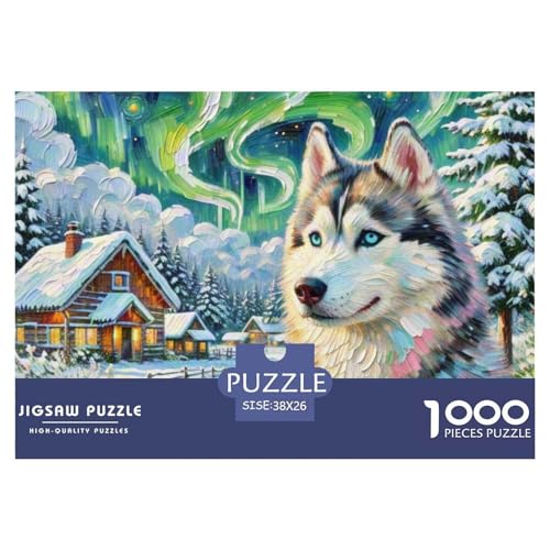 Sibirischer Husky Puzzle 1000 Teile Schwer Puzzle Spielzeug Pädagogisches Spiel Impossible Haustier Hund Herausforderungsspielzeug Für Erwachsene Und Kinder Ab 14 Jahren 38x26cm/1000pcs von OWBASKPOZ