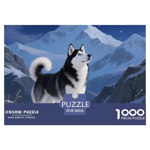 Sibirischer Husky Puzzle 1000-teilige Schwer Puzzle Spielzeug Lernspiel Impossible Haustier Hund Herausforderung Spielzeug Für Erwachsene Kinder 38x26cm/1000pcs von OWBASKPOZ