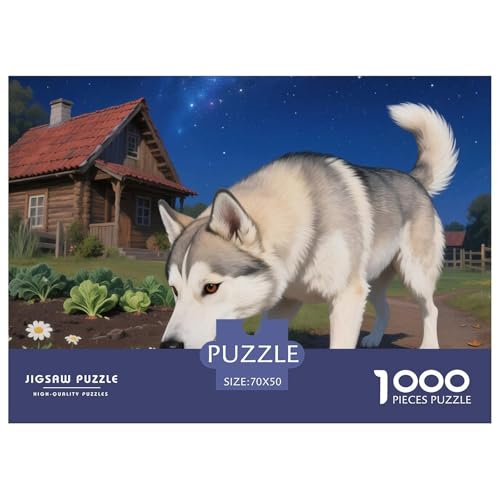 Sibirischer Husky Puzzle 1000-teilige Schwer Puzzle Spielzeug Lernspiel Impossible Haustier Hund Herausforderung Spielzeug Für Erwachsene Kinder 70x50cm/1000pcs von OWBASKPOZ