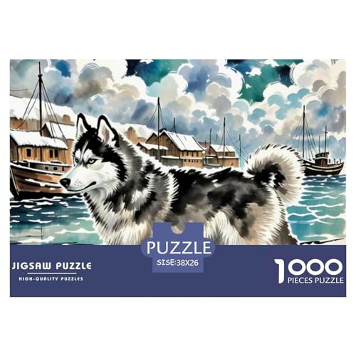 Sibirischer Husky Puzzle 1000-teilige Schwer Puzzle Spielzeug Lernspiel Impossible Haustier Hund Herausforderung Spielzeug Für Erwachsene Und Kinder in Bewährter 38x26cm/1000pcs von OWBASKPOZ